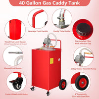 Garvee 40-Gallon Fuel Caddy - Portable Polyethylene Gasoline and Diesel Tank with Manual Rotary Pump, 360° Swivel Connector, 4 Wheels, and Side Hook for Cars and Boats, Red