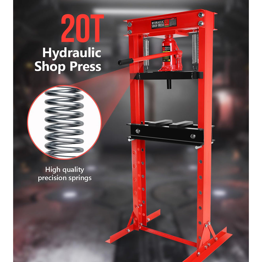 Garvee Hydraulic Press 20 Ton H-Frame Adjustable Shop Press With Stamping Plates For Garage Floor, Black, Heavy Duty