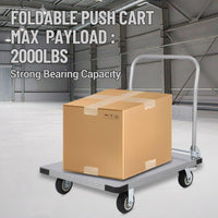 Garvee Platform Truck Cart 2000 LBS Load Capacity, Foldable Steel Hand Push Dolly with 6" TPR Brake Wheels, Heavy Duty Flatbed Hand Cart 36" x 24" for Loading and Moving, Home Office Warehouse