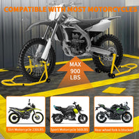 Garvee Heavy Duty Motorcycle Stand Lift - 900 lbs Capacity, Adjustable Universal Fit, Steel Frame, Front & Rear Combo, Yellow, for Repairs & Storage