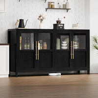 Garvee Sideboard Buffet Cabinet with 4 Glass Doors, 55" Large Buffet Cabinet with Storage, Modern Farmhouse Storage Cabinet Table for Kitchen Dining Room, Living Room, Black