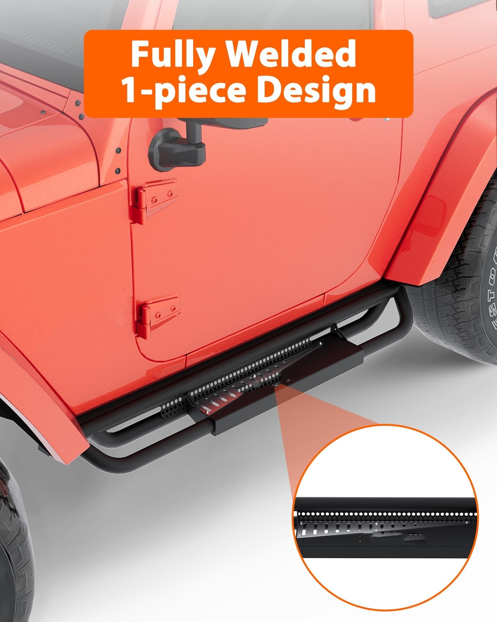 Garvee 6 Inch Running Boards for Wrangler JL 2DR 2018-2025, 550LB Capacity, Non-Slip, Carbon Steel, Black Powder Coating, Manual Included, Off-Road Use