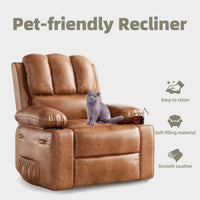 Garvee Oversized 27" Recliner Chairs with Heat and Massage, 360° Swivel Lazy Boy Recliner Chair for Adults, Manual Rocking Chair with Cup Holder for Living Rooms, Bedrooms and Nurseries, Retro Brown
