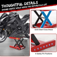 Garvee 1200lbs Motorcycle Lift Scissor Jack, Heavy-Duty Steel Hoist Stand with 3.7"-14.2" Adjustable Height, 11.5mm Thickened Rubber Pad, and Safety Pin for Dirt Bikes, ATVs, Garage Repairs