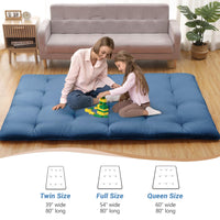 Garvee Futon Mattress, Japanese Floor Mattress Full Size Floor Mat for Sleeping Adult Size, Foldable Tatami Mattress Roll Up Floor Bed Mattress for House Guest Camping Dorm, Navy Blue
