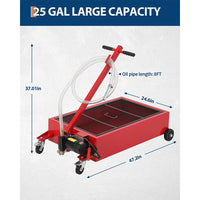 Garvee Low Profile Oil Drain Pan 25-Gallon with 180W 12V Electric Pump, Carbon Steel, Folding Handle & 8FT Hose for Cars, SUVs, Trucks