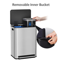 Garvee 16 Gallon Stainless Steel Dual Trash Can with Removable Baskets for Kitchen and Living Room, Silver