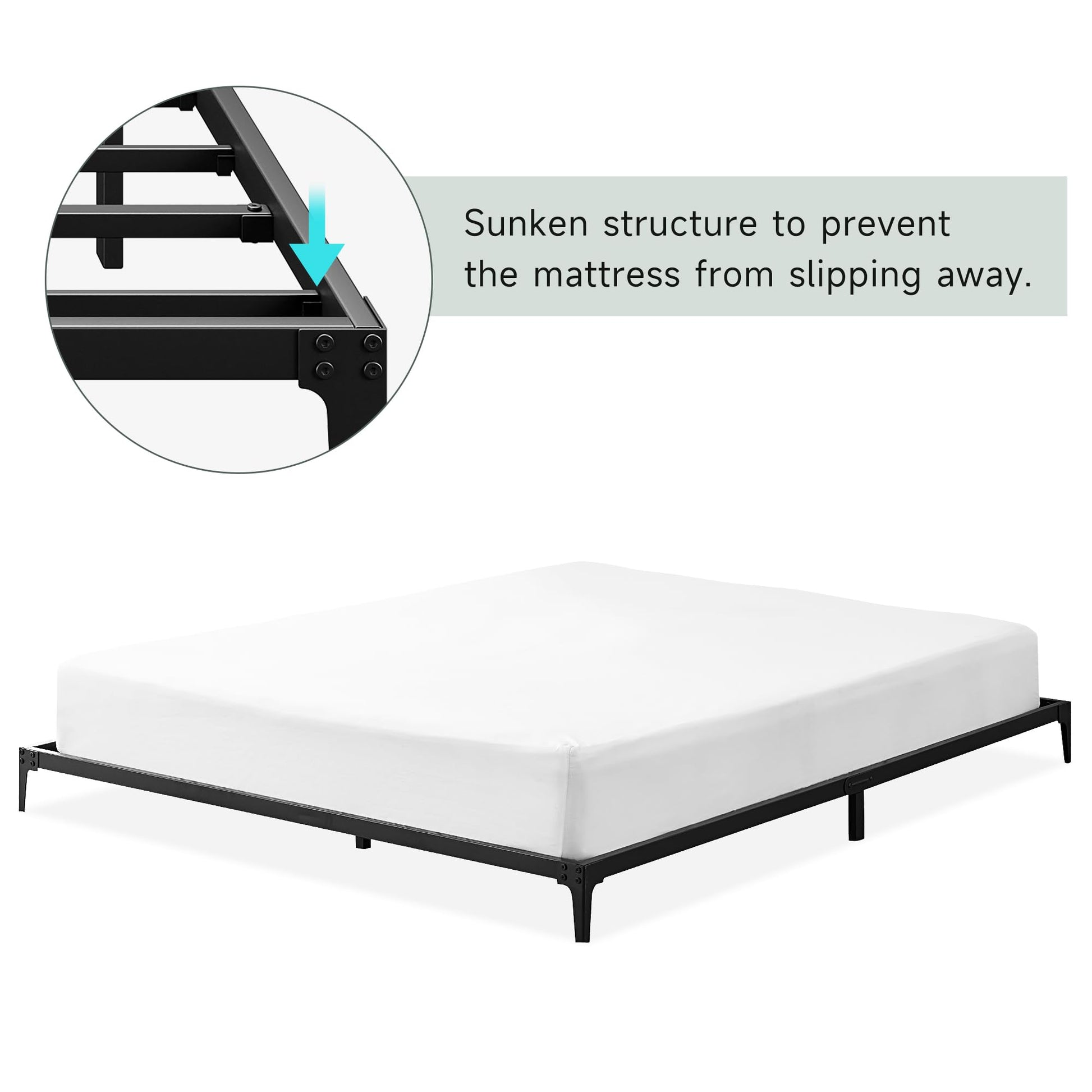 Garvee 6 Inch Low Queen Bed Frame Heavy Duty Metal Mattress Foundation Platform Sturdy Steel Slat No Box Spring Needed, Easy Assembly, Noise Free