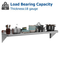 Garvee Wall Mount Stainless Steel Shelf 12 x 48 Inch, NSF Certified Shelves, 280 lb Load Capacity Heavy Duty Floating Shelf Kitchen Storage Racks for Restaurant, Hotel and Garage