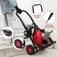 Garvee Auto Feed 100 FT x 3/8 Inch Drain Cleaner Machine with 370W Motor, Portable Sewer Snake Auger with 8 Cutters & Air-Activated Foot Switch, Fits 1" to 4" Pipes, Black & Red