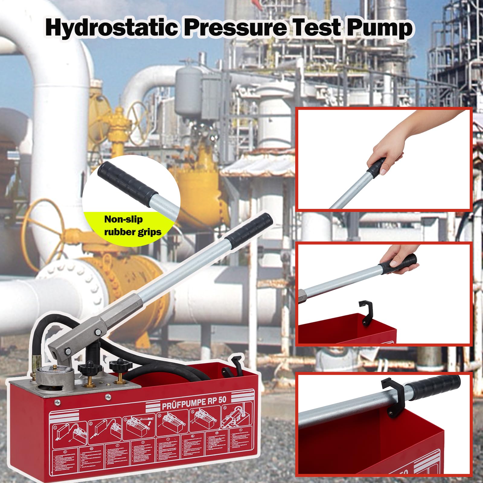 Garvee 50 Bar Hydrostatic Pressure Test Pump, 3.2 Gallon Tank, 726 psi Hydraulic Manual Water Pressure Tester Kit for Pipeline Fluid Pressure Testing