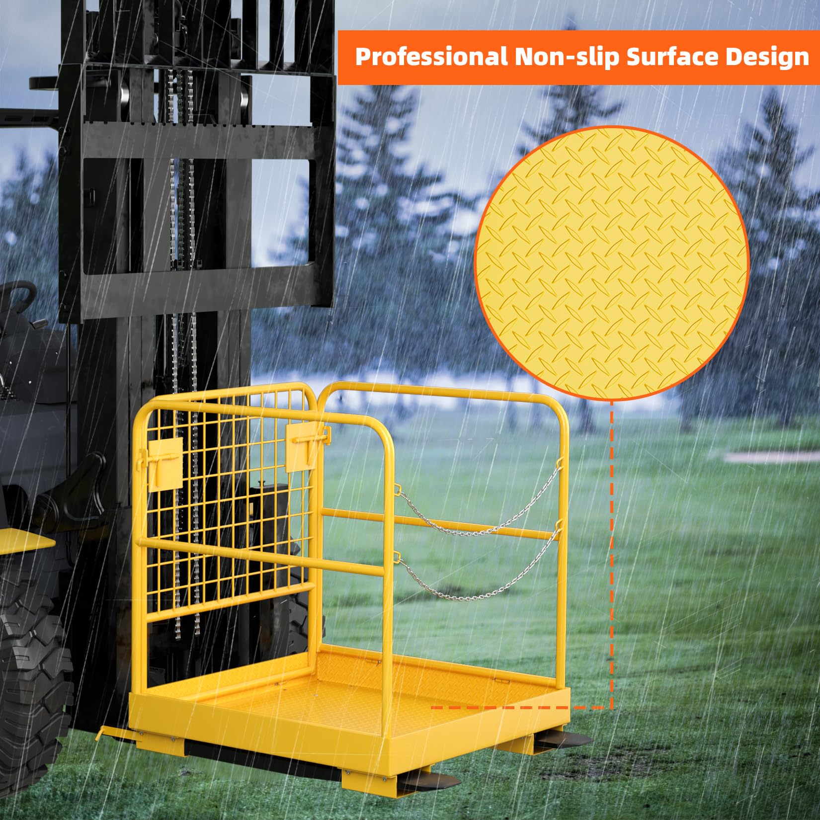 Garvee Forklift Safety Cage, 36"x36" Heavy Duty Forklift Man Basket Foldable Forklift Work Platform with Double Chain Guardrail Perfect for Aerial Work