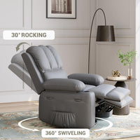 Garvee 22" Widen Rocker Swivel Recliner Chair, Lazy Boy Recliner for Adults, with 1.5X Sponge Filling, Side Pocket, and Cup Holder, for Living Room, Bedroom, and Nursery, Grey