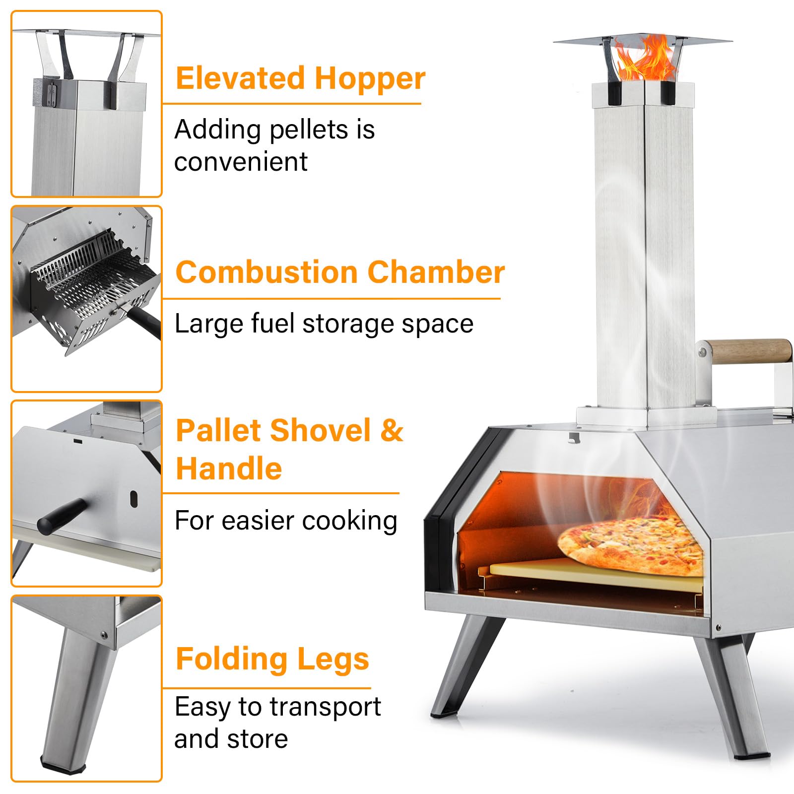 Garvee Pizza Ovens Wood Pellet 12" Portable Pizza Oven Outdoor, Stainless Steel Pizza Oven Cooking Pizza Maker for Charcoal Grill On Backyard Camping Party