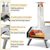 Garvee Pizza Ovens Wood Pellet 12" Portable Pizza Oven Outdoor, Stainless Steel Pizza Oven Cooking Pizza Maker for Charcoal Grill On Backyard Camping Party