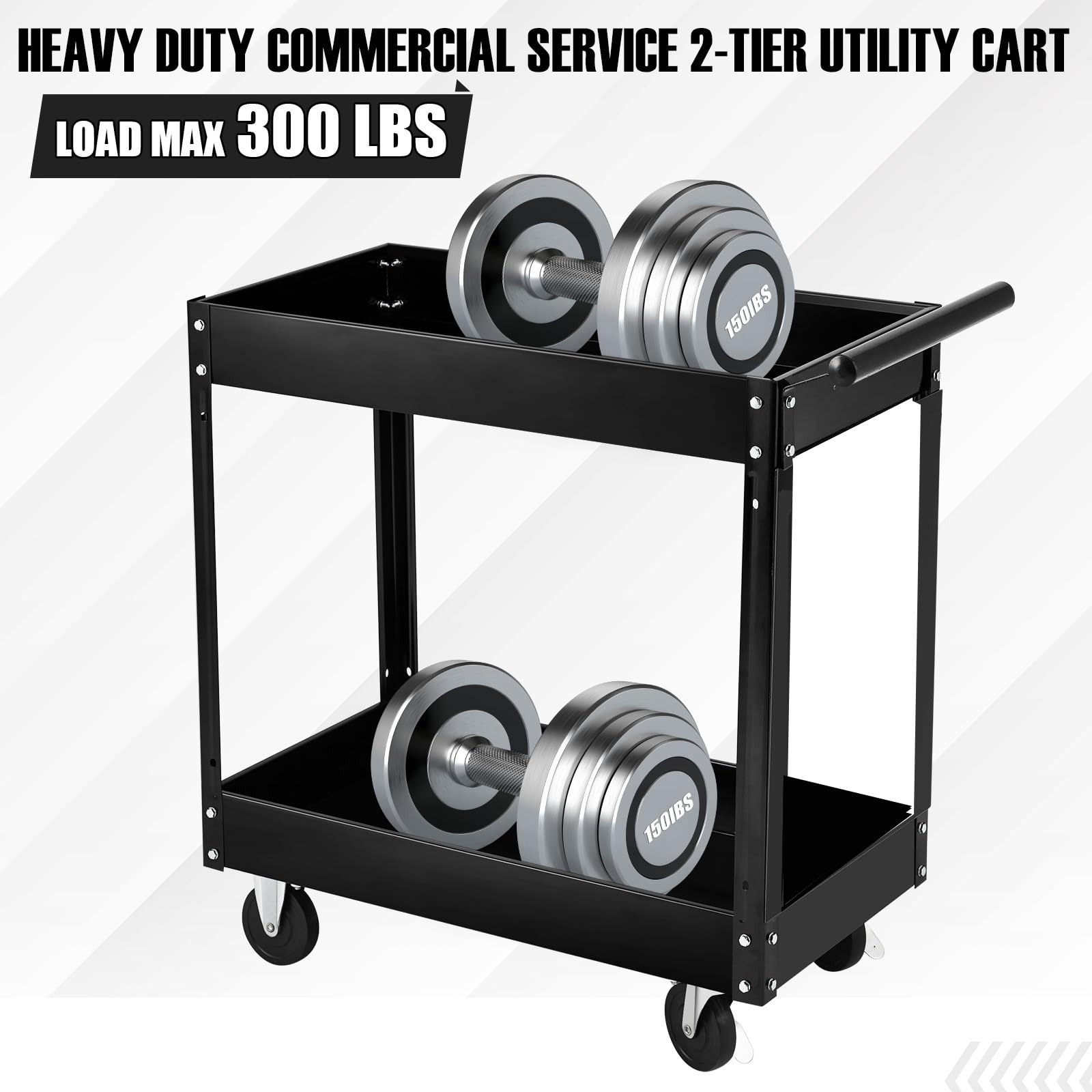 Garvee 2 Tier Rolling Tool Cart,330 Lbs Metal Heavy Duty Utility Cart On Wheels,2 Shelf Steel Utility Cart, Tool Storage Organizer for Mechanic, Garage, Workshop, Warehouse & Repair Shop