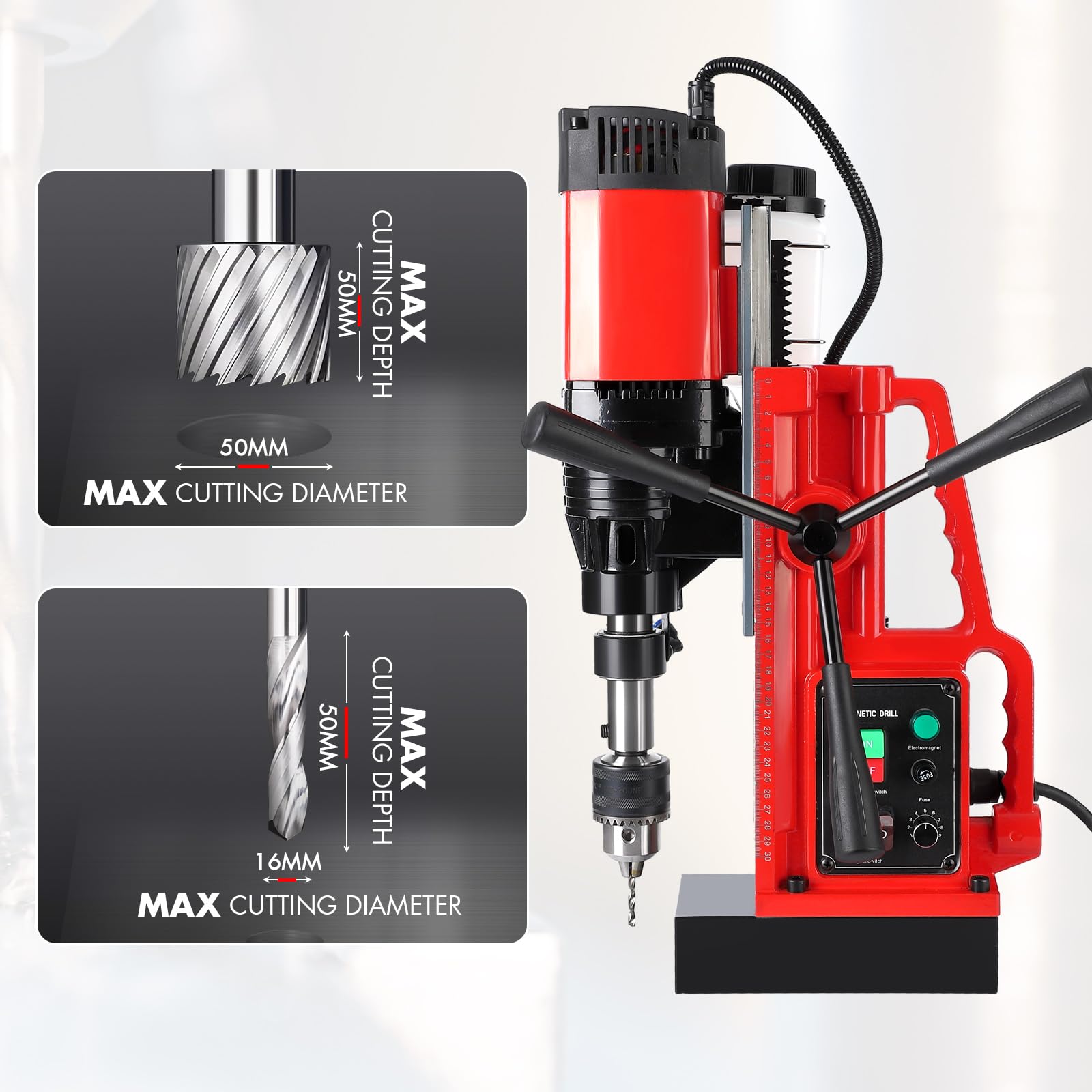 Garvee Magnetic Drill, 1100W 550RPM Portable Magnetic Drill Press, 1.57in Boring Diameter, 12Pcs Drill Bits Electric Drilling Machine for Metal Surface, Industrial and Home Improvement 500RPM