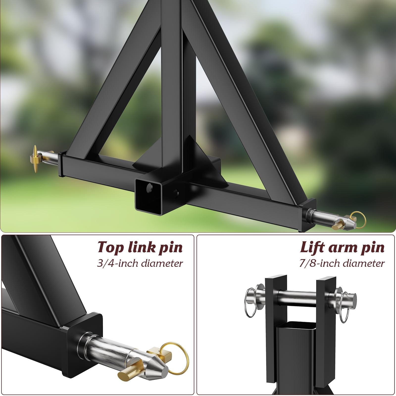 Garvee 3 Point 2" Trailer Hitch Receiver Fits Category 1 Tractor, Tow Drawbar Adapter Attachments, Quick Hitch Compatible.
