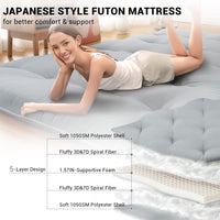 Garvee Futon Mattress Japanese Floor Mattress, Twin Size Tatami Mattress Kids Sleeping Mat for Dormitory, Roll Up Mattress Japanese Floor Mat for Sleep, Easy to Store, Light Grey