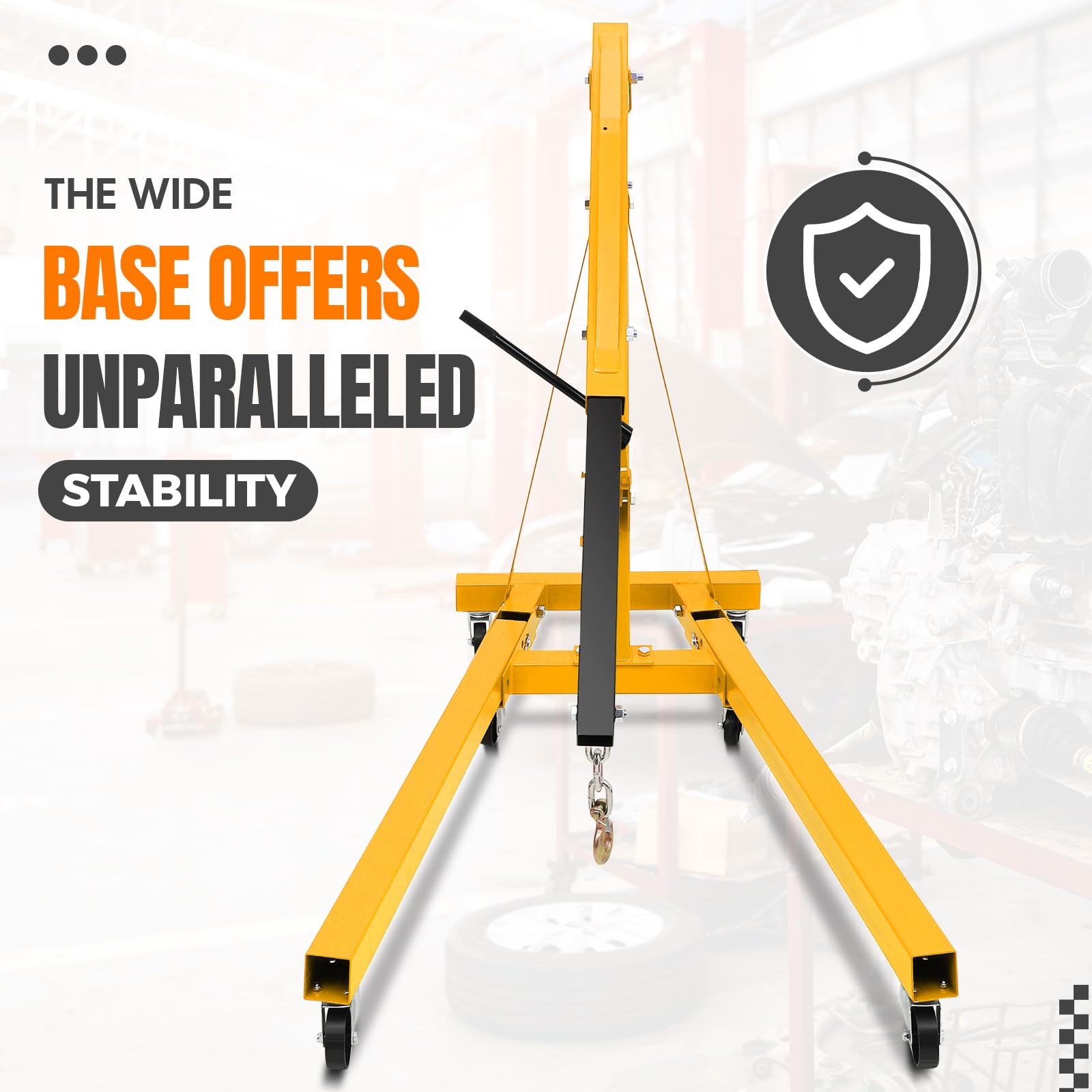 Garvee Engine Hoist,2 TON 4000lbs Folding Hydraulic Car Engine Motor Crane Lifter,Cherry Picker with 6 Iron Caster Wheels - Yellow