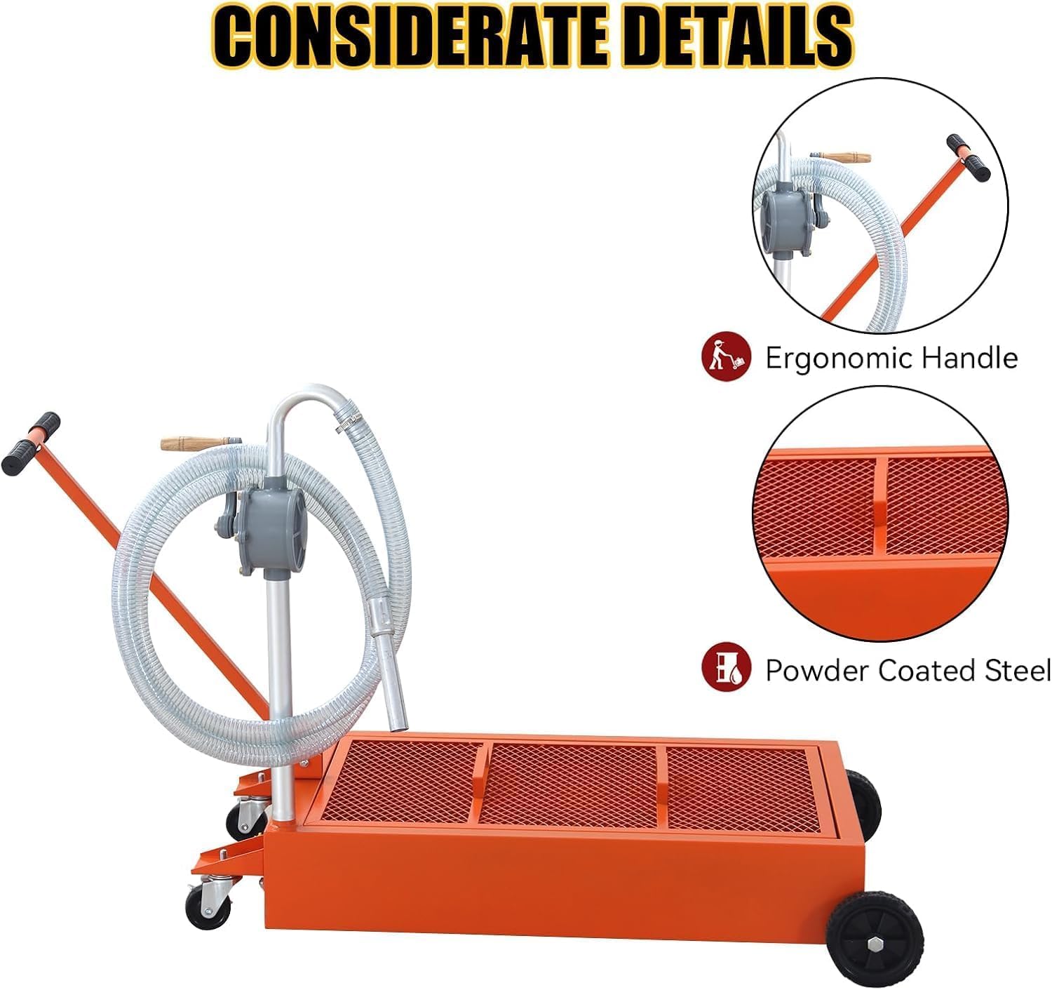 Garvee 25 Gallon Waste Oil Drain Tank Low Profile with Wheels Steel Durable Mesh Grille for Garage Workshop