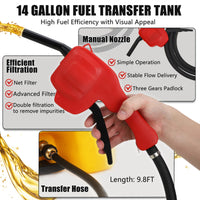 Garvee  14 Gallon Portable Fuel Caddy, Marine Gas Tank with I-Shaped Handle, and 10FT Hose, Perfect for Boats, Outboard Engines, Yachts, Fishing, Mowers, ATVs, Farm, and Home Use, Yellow