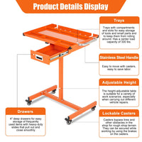 Garvee Heavy Duty Rolling Work Table, Adjustable Height Mobile Workbench, 35-45 Inch Steel Frame, for Garage, Repair Shops & DIY, Orange