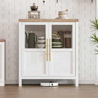 Garvee Sideboard Buffet Cabinet with 2 Glass Doors, 29" Large Buffet Cabinet with Storage, Modern Farmhouse Storage Cabinet Table for Kitchen Dining Room, Living Room (Glass with 2 Door, White)