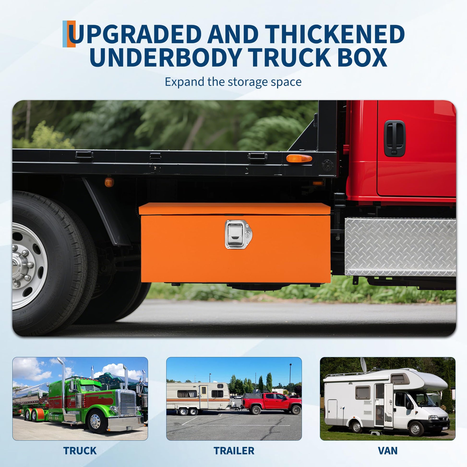 Garvee 39 Inch Steel Truck Bed Tool Box - Diamond Plate Design with Side Handles and Locking Keys, Compact Storage for Pickup Trucks, RVs, and Trailers, Orange