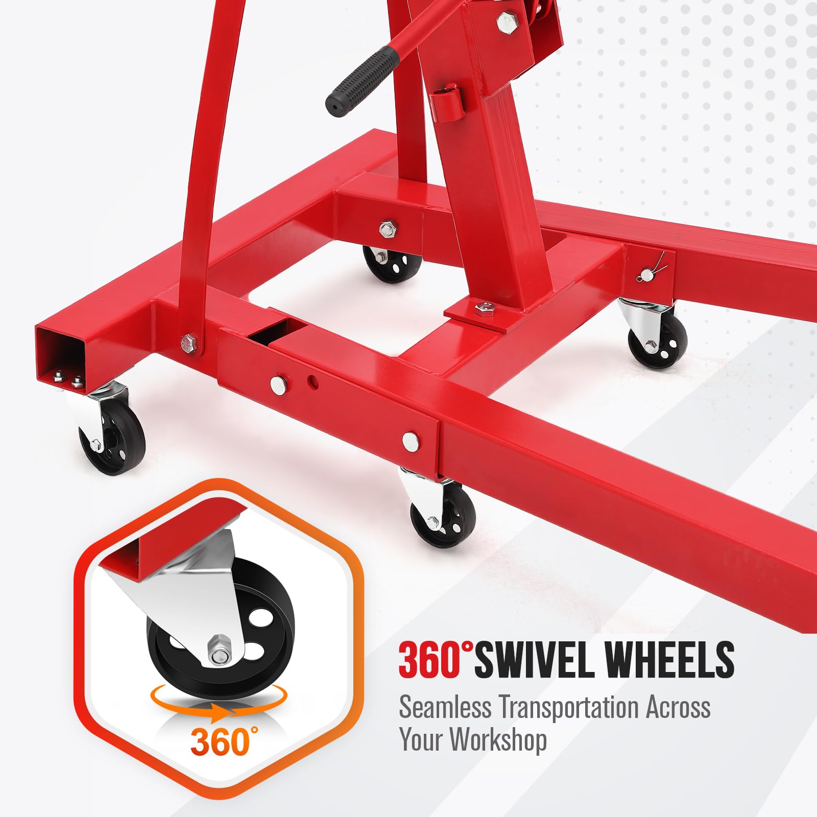 Garvee 2 Ton Hydraulic Engine Hoist 4400LB Heavy Duty Foldable Crane 6 Casters Leveler for Garage Auto Repair, Red