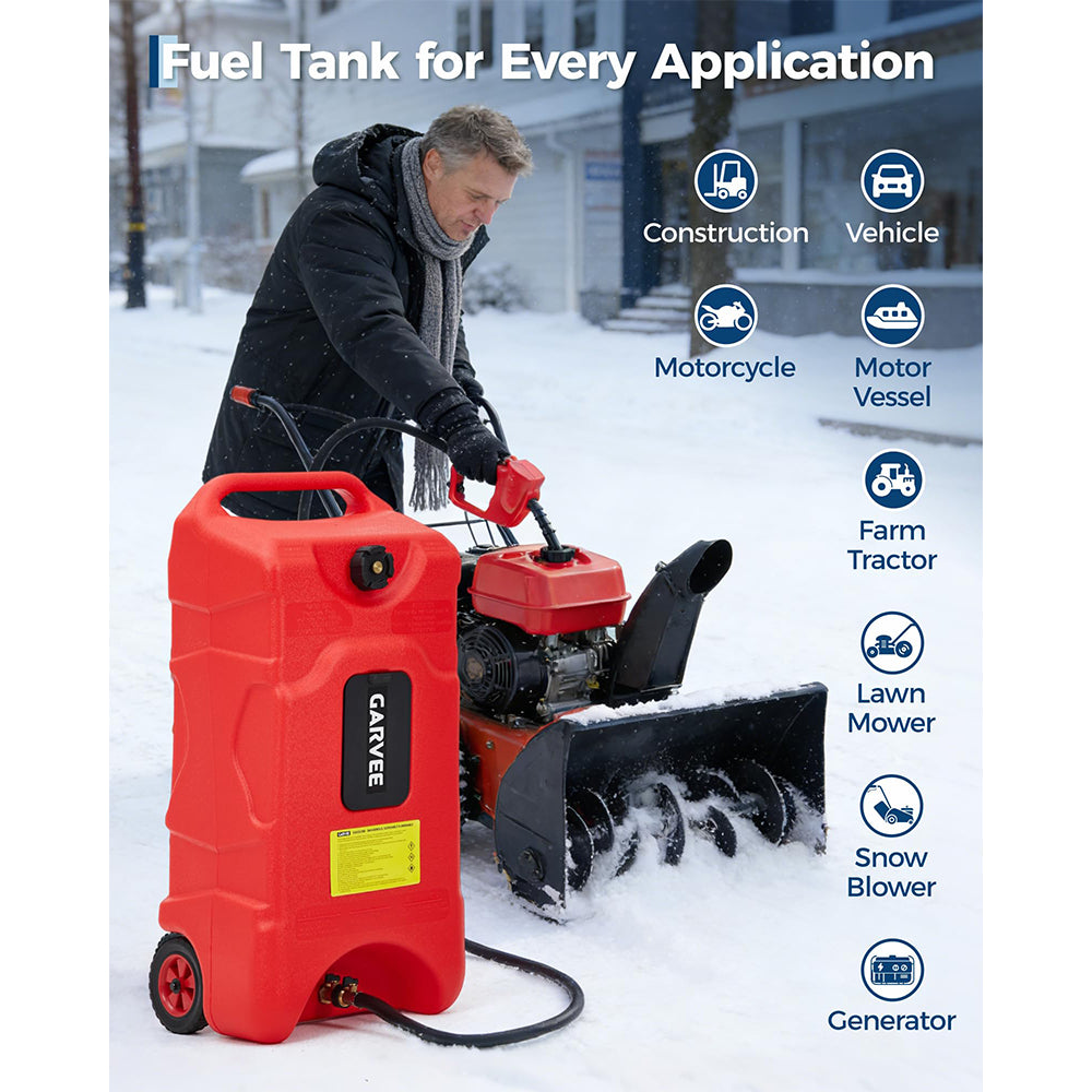 Garvee Upgraded 16 Gallon Gas Tank, Heavy-Duty Fuel Can with Manual Transfer Pump, 10FT Hose, and Casters, Leak-Proof Portable Gas Container for Lawn Mowers, Tractors, Boats, and Snow Blowers, Red