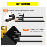 Garvee 60" 1500lbs Clamp on Pallet Forks, Heavy Duty Fork Rack for Loader Bucket Skid Steer Tractor Without Stabilizer Bar