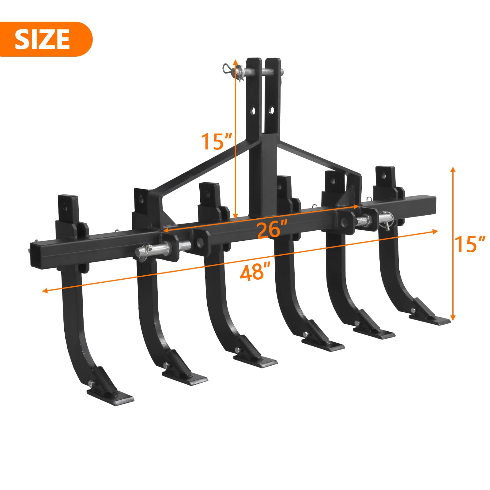 Garvee 48 Inch Plow Scarifier, Removable Tractor Cultivator, 6 Scarifier Shanks, 3 Point Scarifier for CAT-0 & CAT-1
