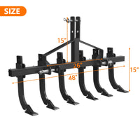 Garvee 48 Inch Plow Scarifier, Removable Tractor Cultivator, 6 Scarifier Shanks, 3 Point Scarifier for CAT-0 & CAT-1