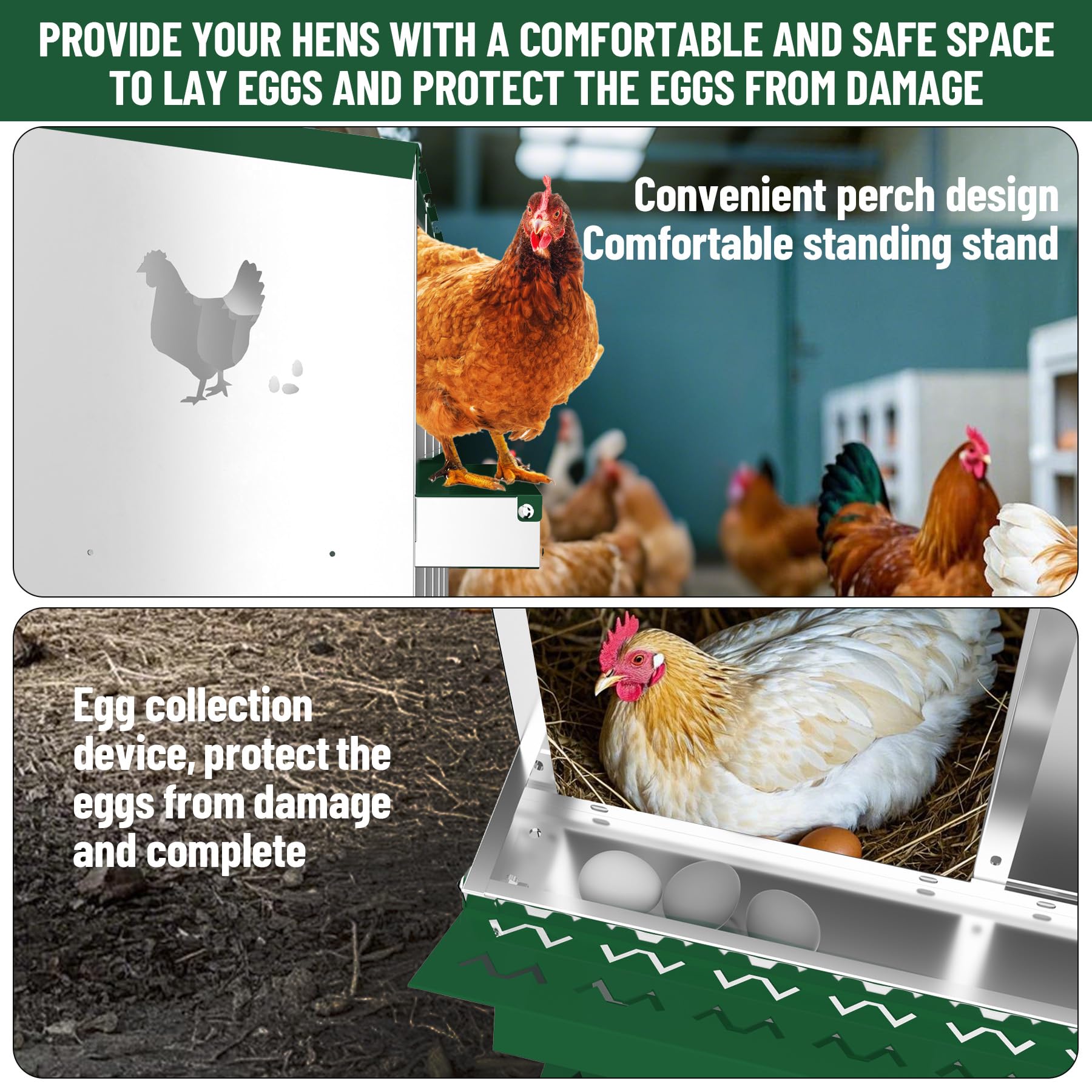 Garvee 8 Compartments Metal Chicken Nesting Boxes, Nesting Boxes with Metal Legs, Chicken Laying Box with Roll Out Egg Collection with Vented Holes
