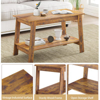 Garvee Coffee Table, 31.49'' Small Living Room Tables, 2-Tier Rustic Coffee Table for Living Room, Modern Farmhouse Style Rectangular Wood Table for Outdoors, Home Office, Bedroom, Apartment, Retro Brown