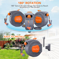 Garvee 1/2 in × 100 ft Retractable Garden Hose Reel, Wall Mount Auto Rewind, 9-Pattern Nozzle