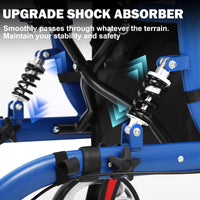 Garvee Rollator Walker for Seniors with Seat & Storage Bag, Shock Absorber, 10" & 8" All-Terrain Rubber Wheels, Lightweight Aluminum Foldable Walker with Backrest, Adjustable Height 34-40", Blue