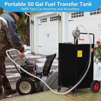 Garvee 50 Gallon Fuel Caddy With 4 Wheels & Manual Transfer Pump, Gasoline Diesel Fuel Can For Cars, Lawn Mowers, Boats, Portable, UV-Resistant, Black