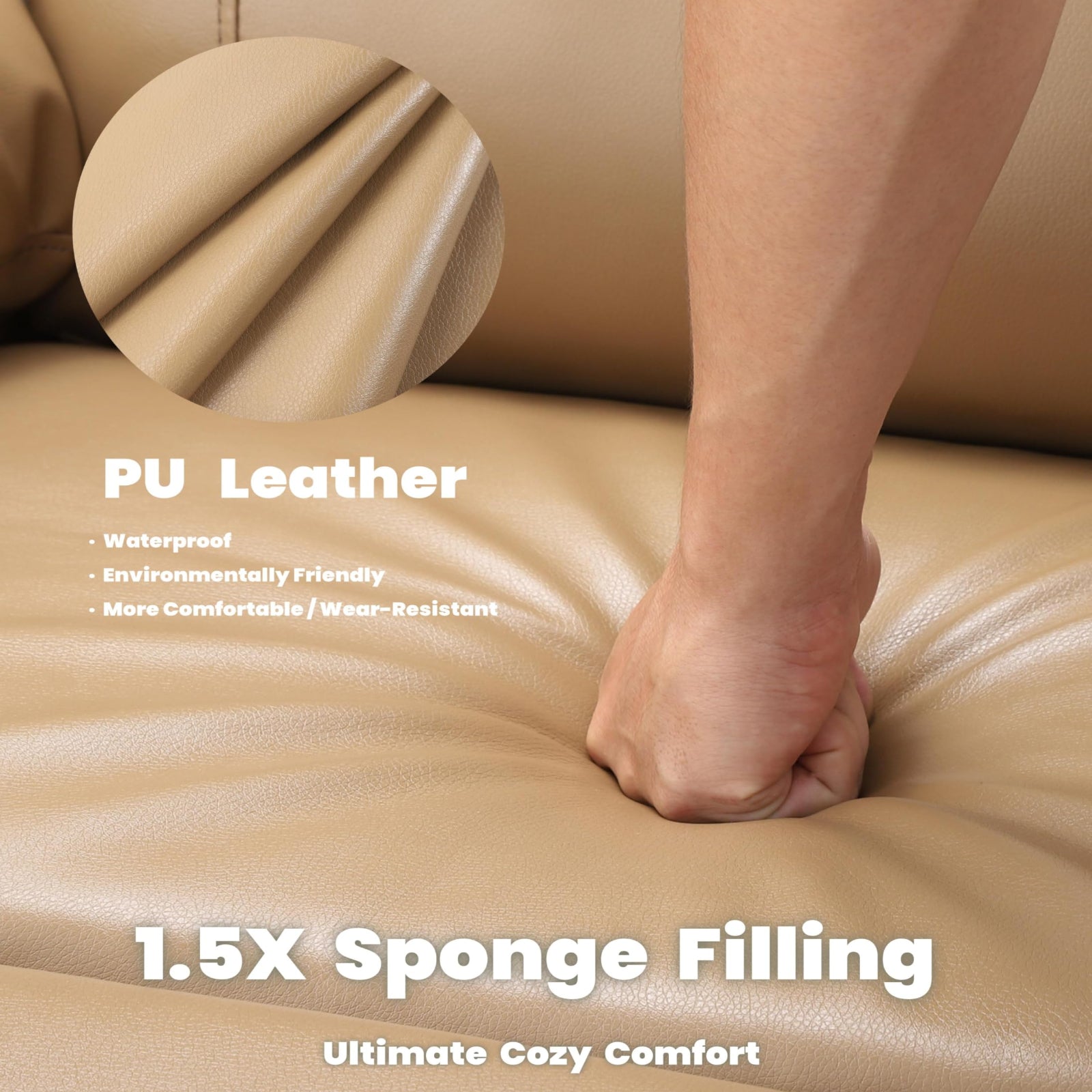 Garvee Oversized Wide Massage Recliner Chair, PU Leather Large Manual Recliner for Adults, Ultimate Comfort Lazy Boy with 1.5X Sponge Filling and Easy Recline Mechanism for Relaxation, Tan
