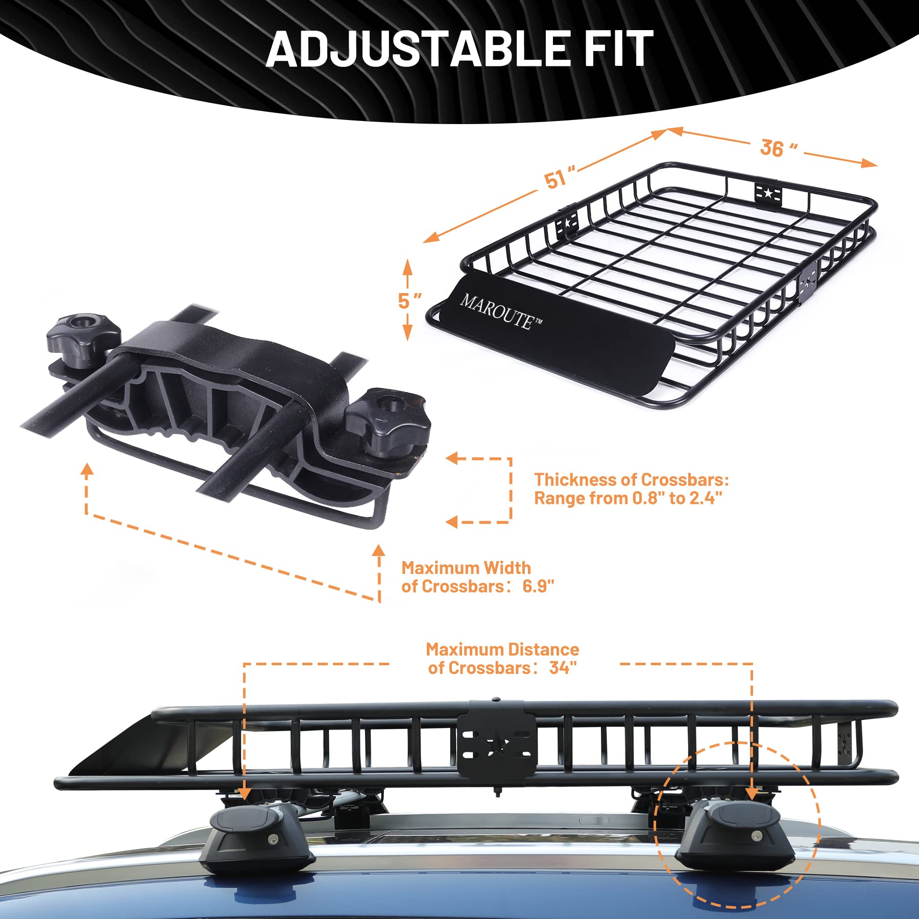 Garvee Roof Rack Carrier Basket Universal 51" X 36" X 5" Rooftop Cargo Carrier Basket Car Luggage Holder Universal for SUV Cars- 200 lb. Capacity (ROOF Basket)