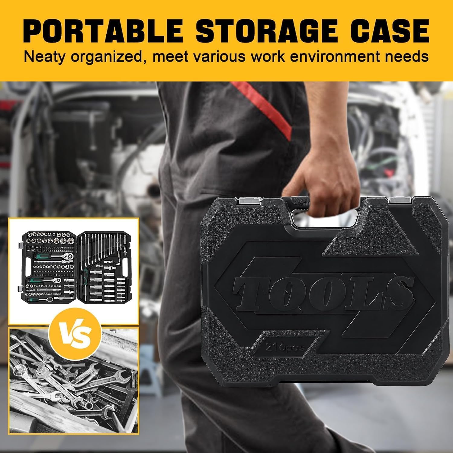 Garvee Mechanics Tool Set 216-Piece SAE/Metric Socket & Wrench Kit Durable Rolling Tool Box Portable for Automotive Repair DIY
