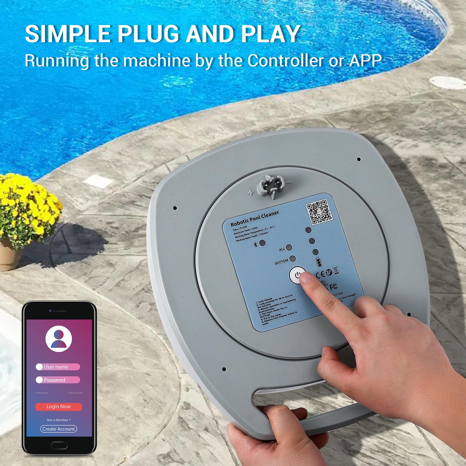 Garvee Automatic Robotic Pool Vacuum Cleaner Cordless - 3Hr Fast Charge, Top Loading Basket, Smart Navigation & Wall Climbing Brush for Above/In-Ground Pools