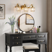 Garvee Bathroom Vanity Light Fixtures Modern Crystal Vanity Light Fixtures Over Mirror，3 Light Modern Crystal Wall Lighting with Square Shade（Gold
