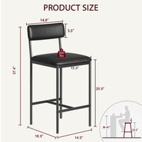 Garvee Counter Height Bar Stools Set of 2, Classic Barstools with PU Leather, Footrest, Ergonomic Soft Backrest, Easy Assembly, Ideal for Kitchen Island, Black
