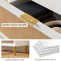 Garvee 5 Drawer Dresser for Bedroom, Rattan Chest of Drawers with Deep Drawers, Large Modern Double Dresser for Closet with Wide Top, Horizontal Wooden Dresser for Living Room, Hallway, Kids Room, Natural