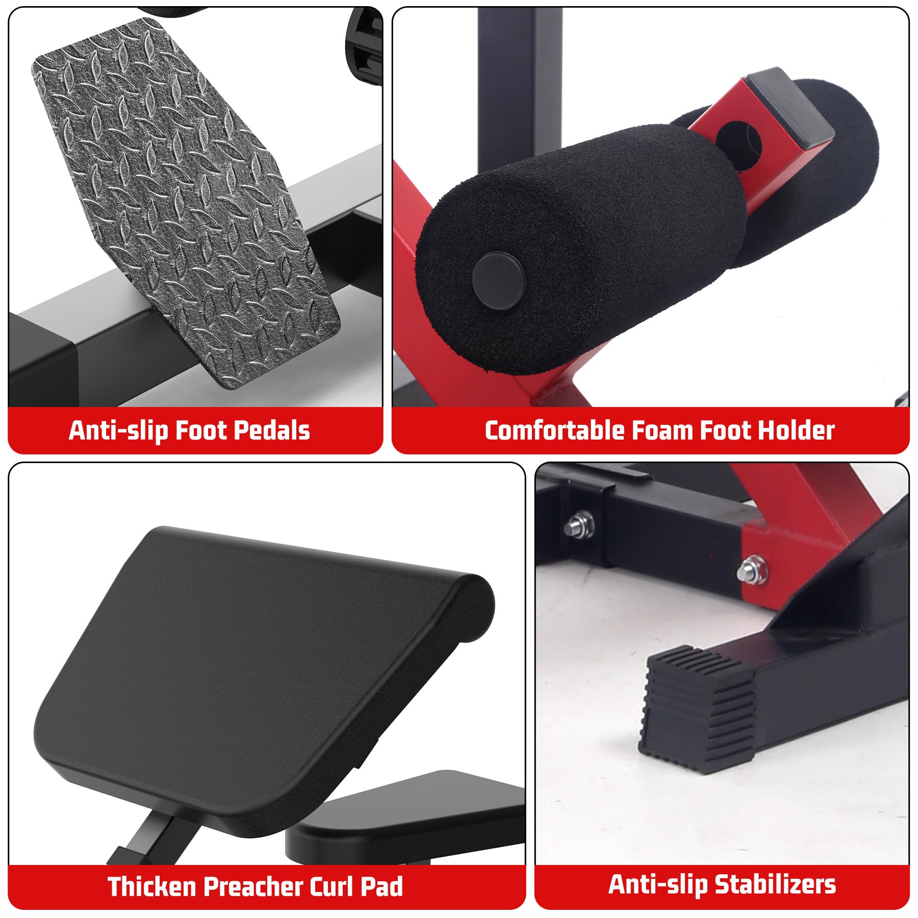 Garvee 2-In-1 Roman Chair & Preacher Curl Bench Multi-Function Heavy-Duty Hyperextension Bench for Home With Adjustable Height for Arms, Ab, Back, Glute & Leg Extension Exercise Equipment, Red