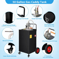 Garvee 50 Gallon Fuel Caddy With 4 Wheels & Manual Transfer Pump, Gasoline Diesel Fuel Can For Cars, Lawn Mowers, Boats, Portable, UV-Resistant, Black