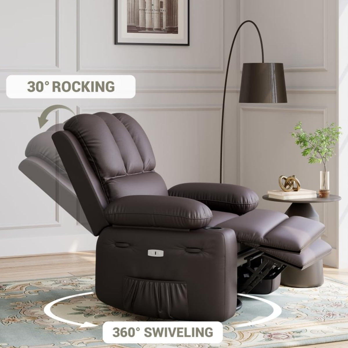 Garvee Oversized 27" Recliner Chairs with Heat and Massage, 360° Swivel Lazy Boy Recliner Chair for Adults, Manual Rocking Chair with Cup Holder for Living Rooms, Bedrooms and Nurseries, Coffee