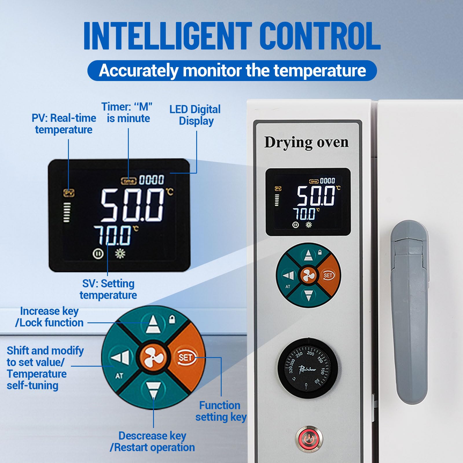 Garvee Lab Incubator, 20L Lab Incubator 600W, RT 5-70℃ Intelligent Control Scientific Digital Incubator, Temperature Control Medical Incubator